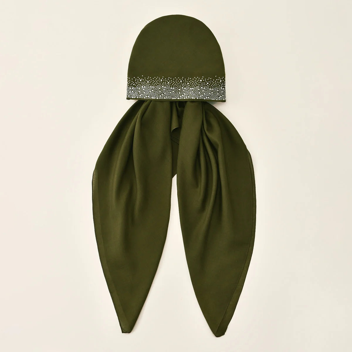Diadema elástica de diamante verde oliva premium para hijab