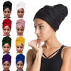 Collage verschiedener Farben von Stretch-Jersey-Turban-Headwraps, getragen von einer Frau.