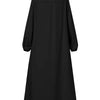 Robe jupe ample noire élégante à col montant, vue de dos.