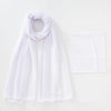 A white chiffon hijab and undercap set displayed flat.