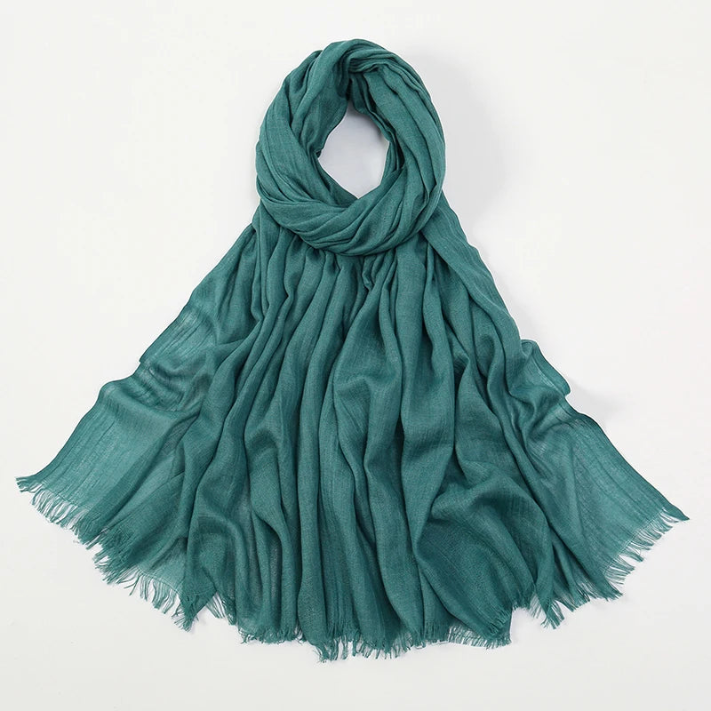 Pañuelo de hijab modal de bambú color verde azulado, drapeado y fluido