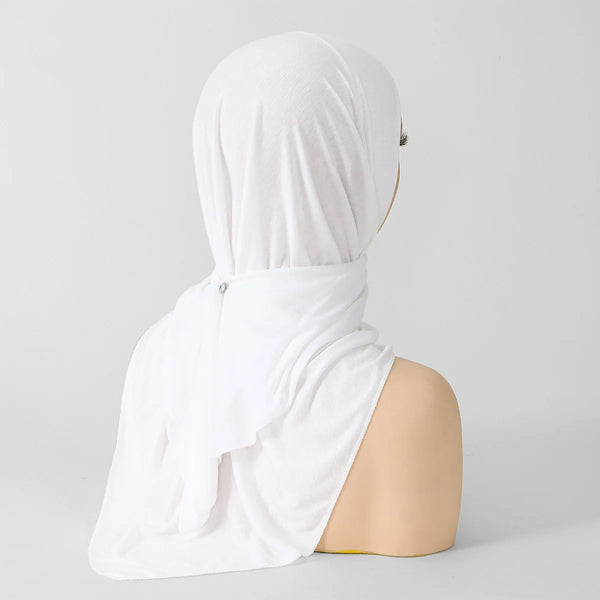 White cotton jersey instant sport hijab shown on a mannequin