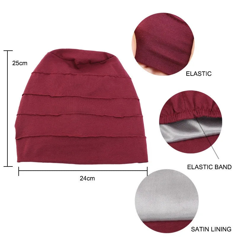 Marooner Stretch-Baumwoll-Beanie-Turban-Hut mit Elastikband und Satinfutter