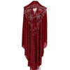 Vestido largo abaya maxi color granate con mangas tipo ala y bordado intrincado con lentejuelas esparcidas.