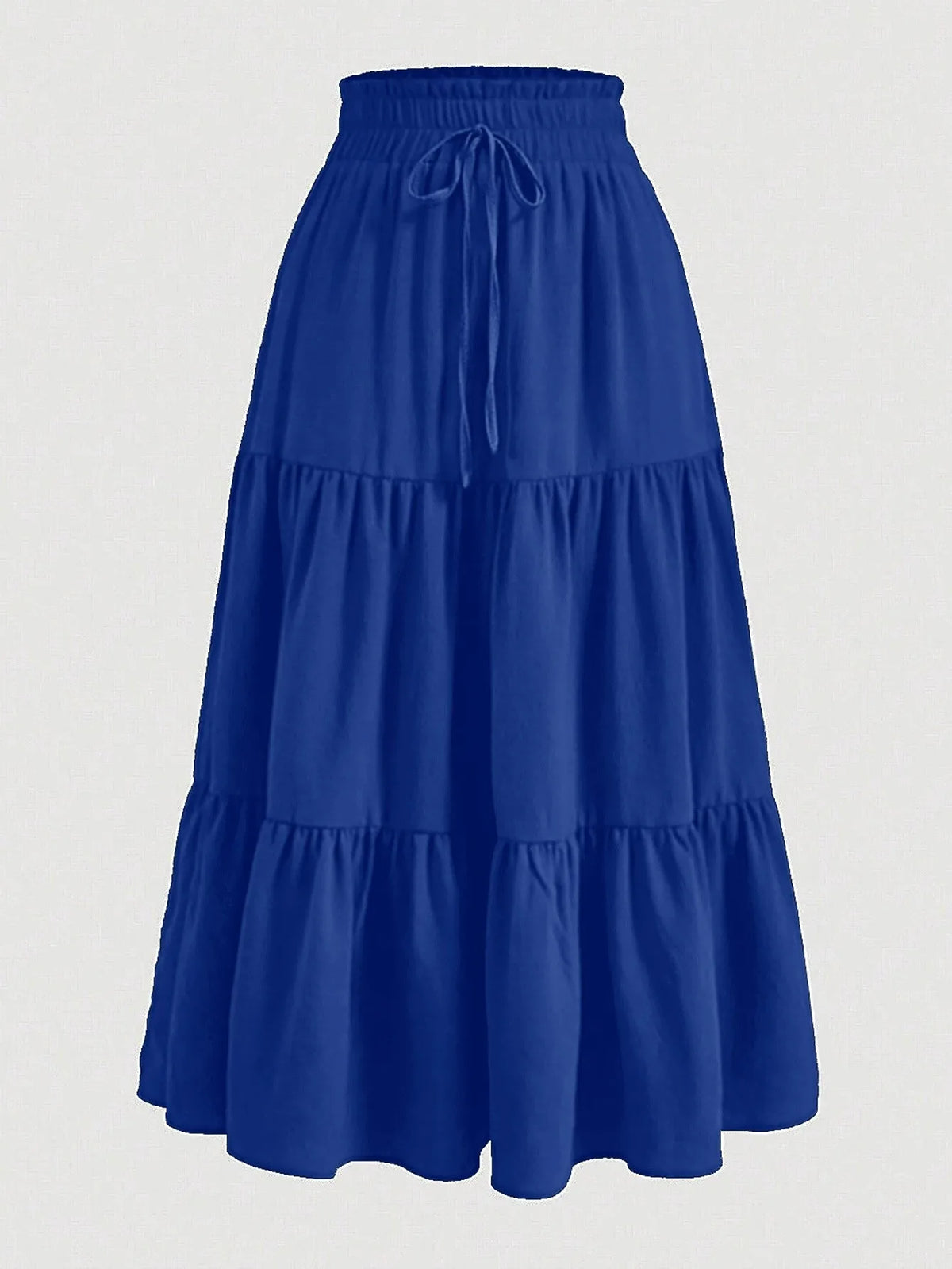 Falda midi A-line bohemia azul real con cordón de ajuste.