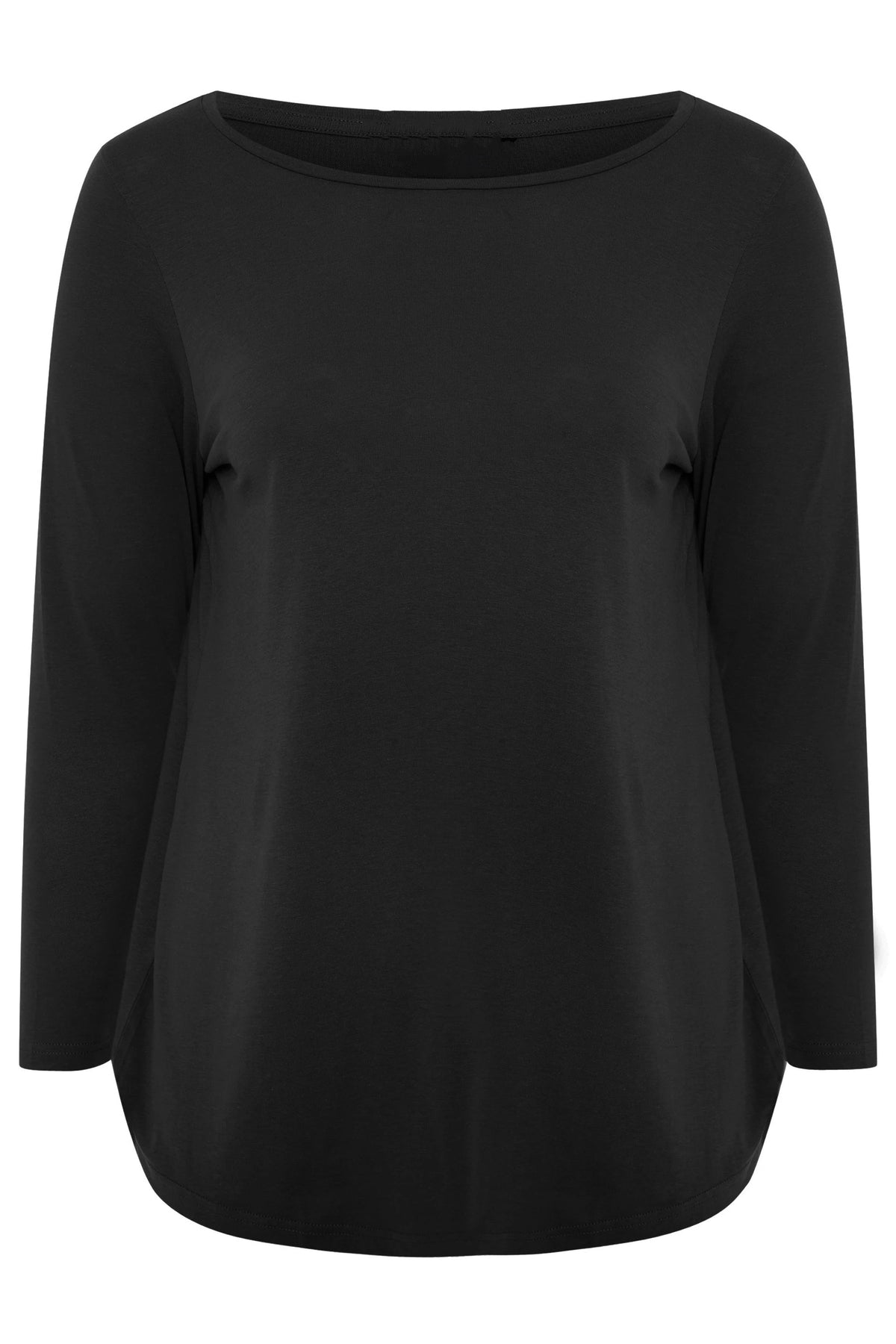 T-shirt noir à manches longues en coton, vue de face.