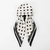 Elegant satin silk instant hijab scarf with black polka dots and black trim