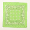 Écharpe en coton vert lime avec une bordure de paisley blanche et un motif central de petites formes en goutte d'eau.