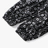 Abaya de lino floral negro con capucha y detalle de tela tipo turbante