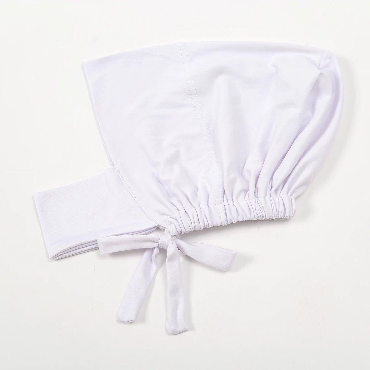 White elegant cotton polyester inner hijab cap scarf tied with a bow