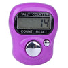 A purple mini digital tally counter device with a display showing 14 and count reset buttons.