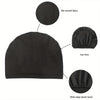 Black silk smooth fabric turban cap shown from the front, rear view, and close-up of the wide edge elastic band.