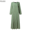 Langes, olivgrünes gestreiftes Maxi-Kleid für bedeckende Kleidung.