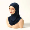Marineblaue Sofortfalldatäsch (Hijab) auf einem Mannequin-Kopf.
