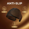A black anti-slip hijab crown is shown with icons indicating anti-slip, secure hold, and comfort fit.