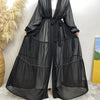 Cardigan abaya negra transparente de manga larga con cintura atada