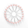 Disposition circulaire de douze épingles et pinces décoratives en argent sur fond blanc.