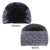 Vista frontal y posterior de un elegante turbante de cuentas florales en encaje negro y plata