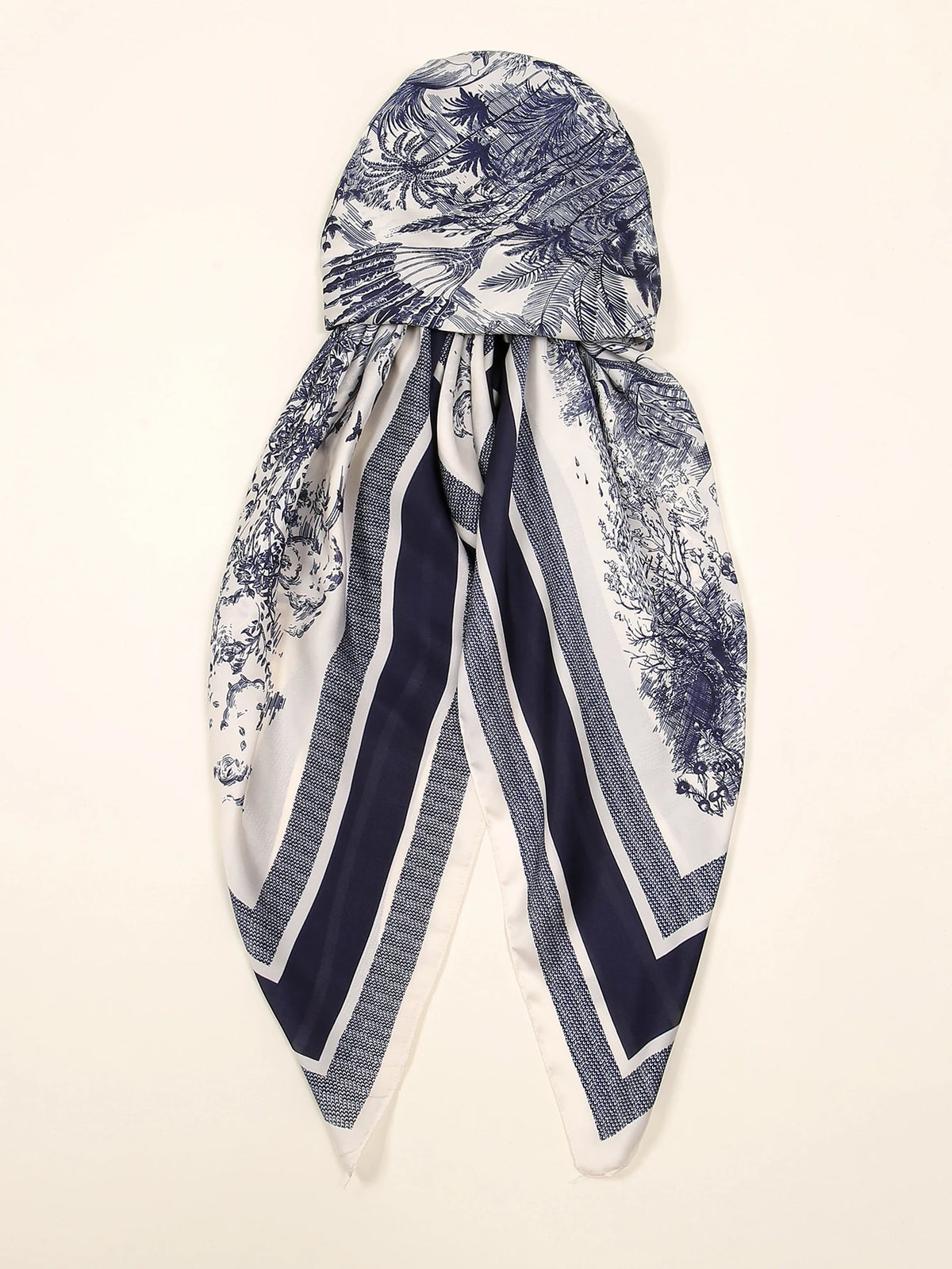 Casquette hijab carrée à motif bleu marine et blanc, nouée en nœud