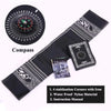 A black portable braided prayer rug featuring a compass and instruction manual.