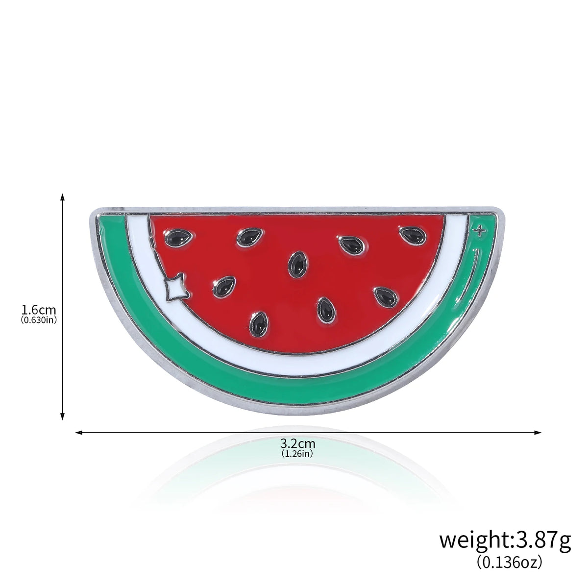 Roter und grüner Wassermelonen-Schmuck-Anstecknadel mit weißer Schaleverzierung.