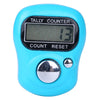 A light blue mini digital tally counter device with a black display and buttons.