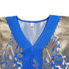 Blau-goldenes traditionelles afrikanisches Dashiki Maxikleid mit V-Ausschnitt