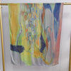Vertikaler, abstrakter Aquarelldruck-Schal in Gelb-, Grün-, Blau- und Pinktönen.