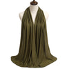 A draped olive green modal jersey hijab displayed on a mannequin.